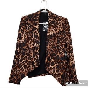 Express Leopard Print Peak Lapel Double Breasted Wrap Front Blazer Size 2 New